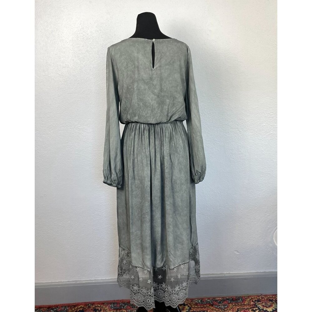 NWT 143 Story Womens Charcoal Split Long Sleeve Lace Bottom Midi Dress Size S - Picture 5 of 6